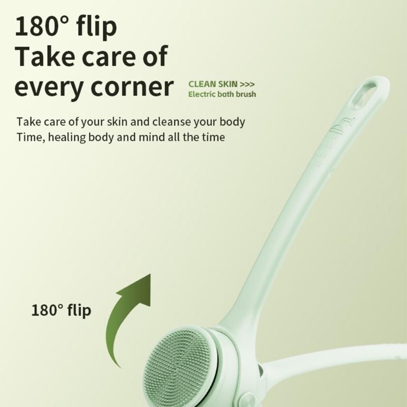 Electric Soft Body Bath Brush Shower Scrubber Double Handle Back Rubbing Machine Long Handle Cleaning Brush Bathroom