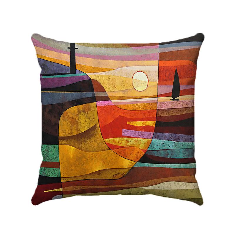 Creative Colorful Oil Painting Landscape Digital printing short plush pillow covers for car sofa office cushion cover home goods