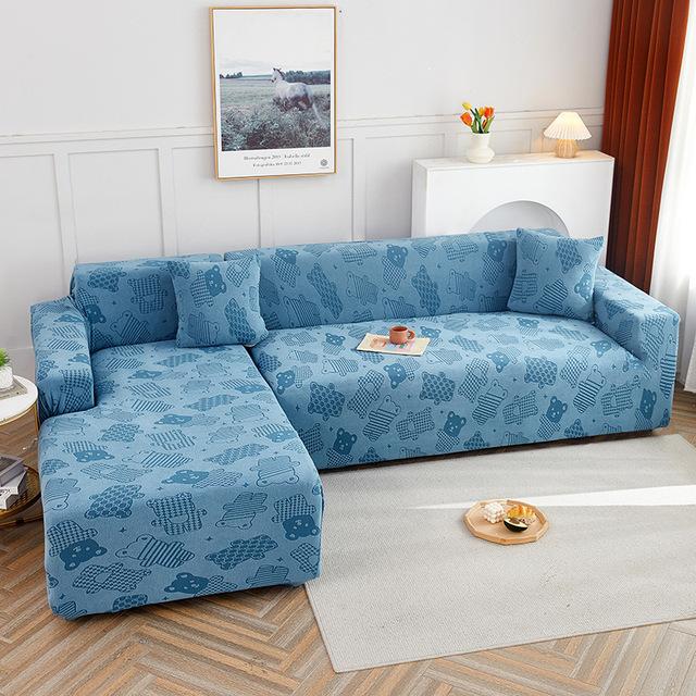 Aksamitny Pokrowiec na Sofę z Nadrukiem Misia Rozciągliwe Pokrowce na Sofę w Kształcie Litery L Pokrowce na Narożnik i Fotel do Dekoracji Salonu