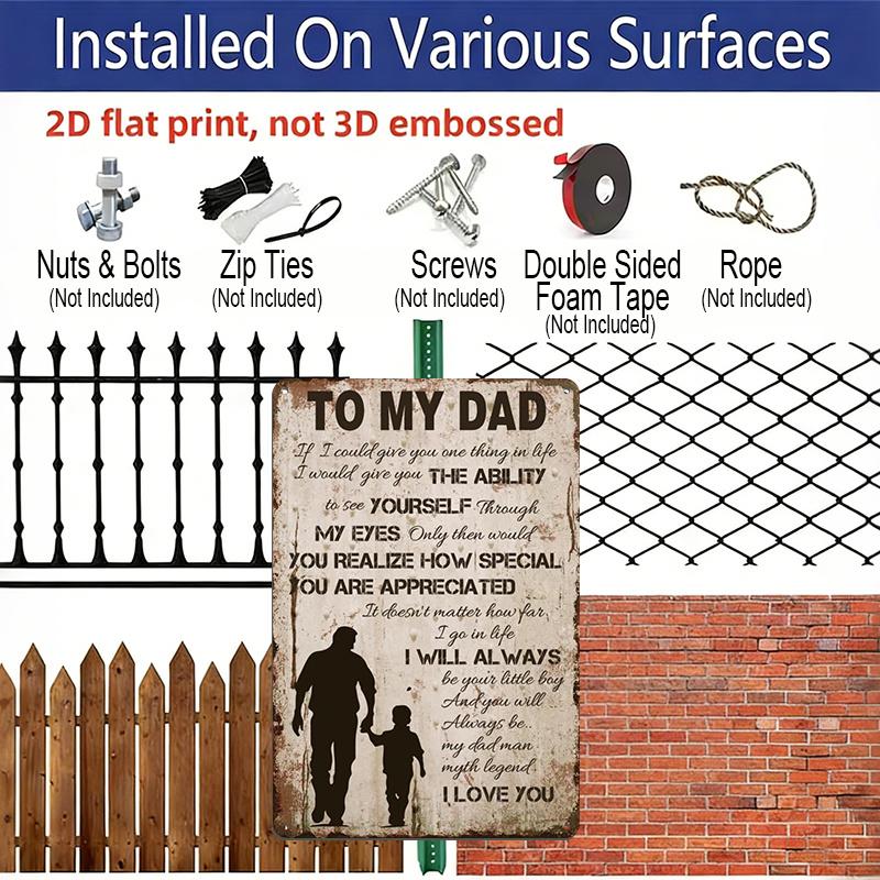 2D Flat To My Dad Sign Fathers Day Funny Gifts for Dad, 8 X 12 Inches Father's Day Gifts From Son, Gifts for Dad Father's Day Plaque Metal Wall Art