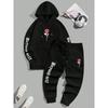 Casual Letter Printed Drawstring Pocket Hoodie and Drawstring Outdoor Casual Sports Pants Set Men's Fashion 2 Piece Set
