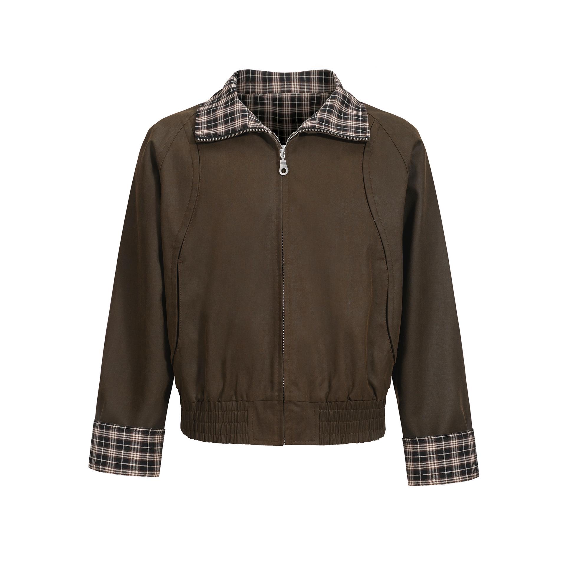 

Men s Autumn Vintage Plaid Patchwork Jacket - Deep Brown, Retro Heavy Duty Short Stand Collar Outerwear 2XL глибокий/коричневий