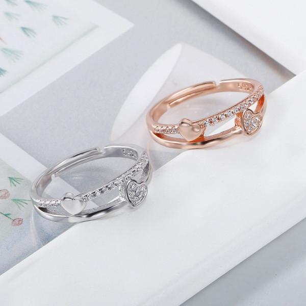 Adjustable Ring Opening Heartshaped Lady Couple Fashion Simple And Beautiful