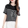 Fashion Printed Silk Short-sleeved T-shirt Top Women's Summer New Mulberry Silk Short Striped Shirt