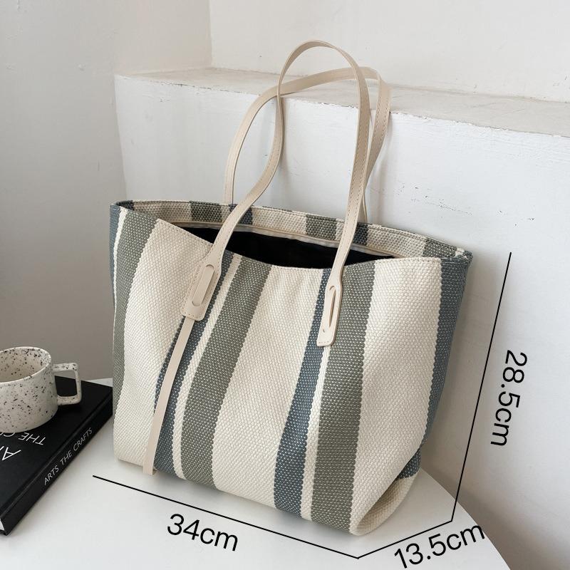 Large Capacity Shoulder Bag for Woman Fashion Stripe Handbag Shopping Bag Ladies Casual Tote Bag