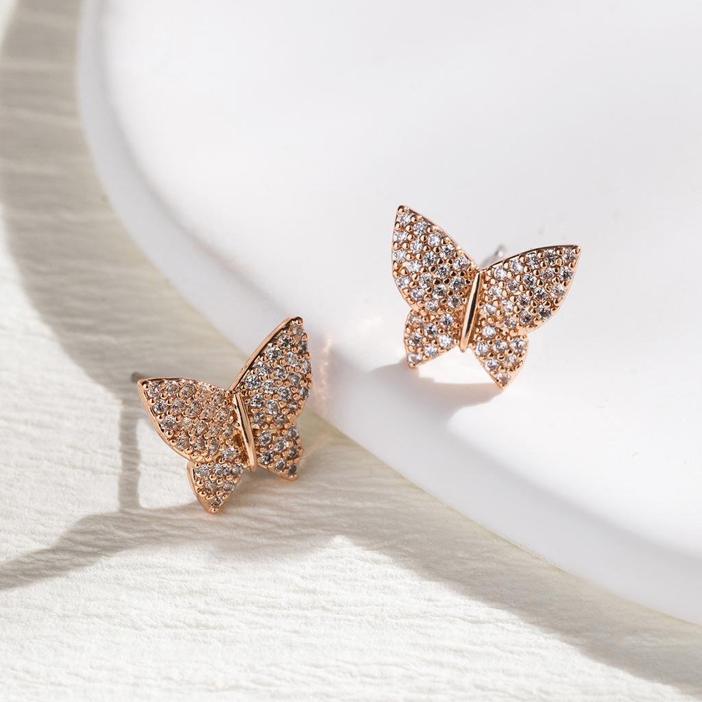 Steel Needle Earrings, Japan and Korea Simple High-quality Zircon Butterfly Stud Earrings, Women's Versatile Models, Factory Spot Batch