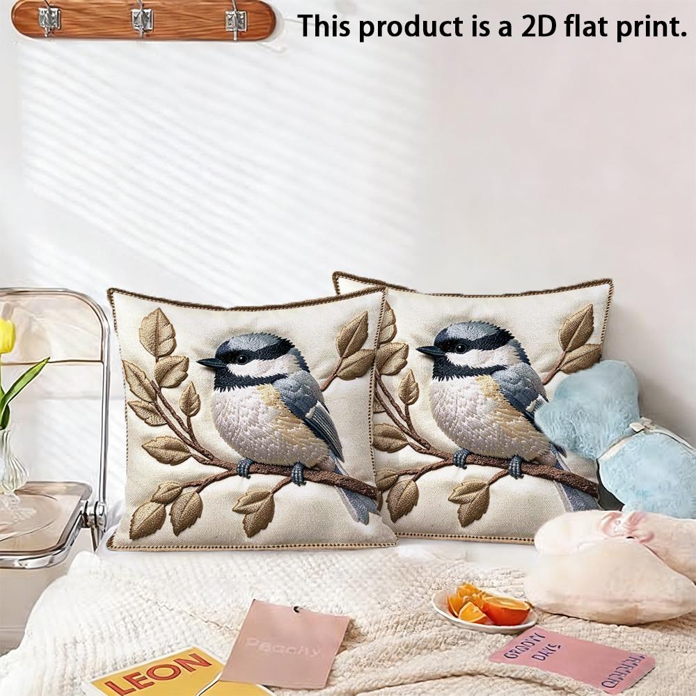 2pcs Rustic Chickadee Bird Throw Pillow Covers 18x18 Inch Farmhouse Square Cushion Cases for Sofa Bedroom Living Room Decor