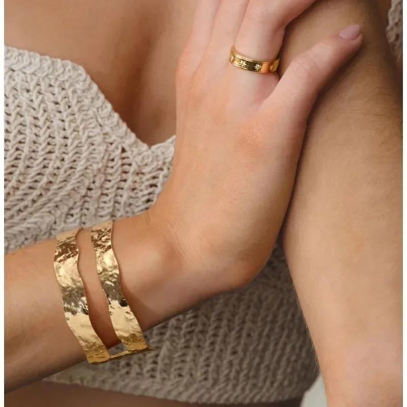 Gold Wide Bracelets For Women Statement Hammered Gold Cuff Bangle Bracelet Boho Chunky Stackable Bracelets Dainty Adjustable