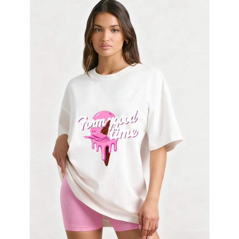 Oversized T Shirt Black Ice Cream Graphic Form Good Time Summer Casual Wear