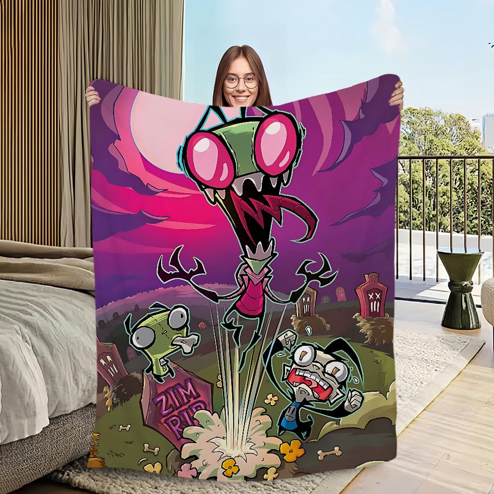 Funny Cartoon I-Invader Zim Blanket Blanket for Couch Sofa Travel Home Hiking Picni Bed Beding Flannel Blanket birthday gift