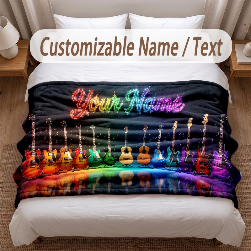 Musik Gitarre Thema Weiche Decke Personalisierter Benutzerdefinierter Name Text Druck Warme Decke Zuhause Sofa Schlafzimmer Dekor
