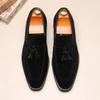 Fashion High Quality Tassels Loafers New Men's Pointed Suede Leather Shoes Male Designer Formal Wedding Prom Dress Homecoming Footwear