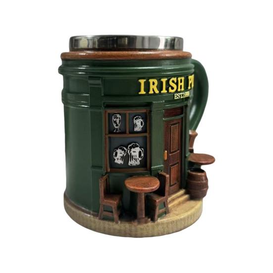 Irish Pub Stein Beer Mug Sculpted Ceramic Coffee Cup with Classic Bar Design 300ml Embossed Tea Mug Gift for Beer Lovers