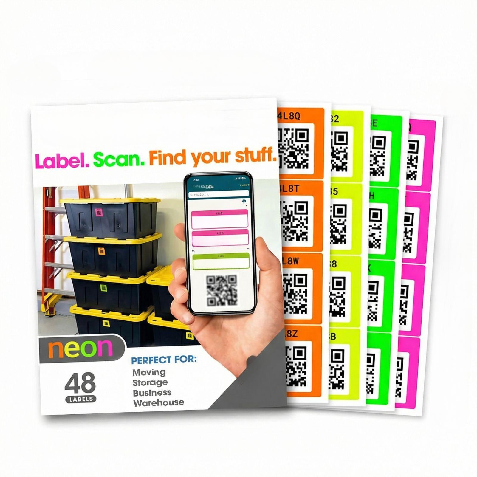 

QR Code Label Stickers 48 Pack Neon Self Adhesive Square QR Code Tags for Inventory Tracking Storage Organization and Business Use белый