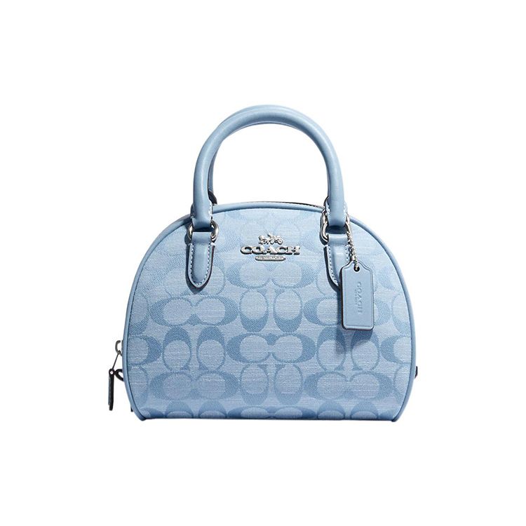

Coach Sydney 20 Classic Monogram Zip Closure Chambray Coated Canvas And Leather Shoulder Bag Women shoulder bag Light-Blue CH140-SVM6A Gift Box Set (Basic Set+Yellow Box)