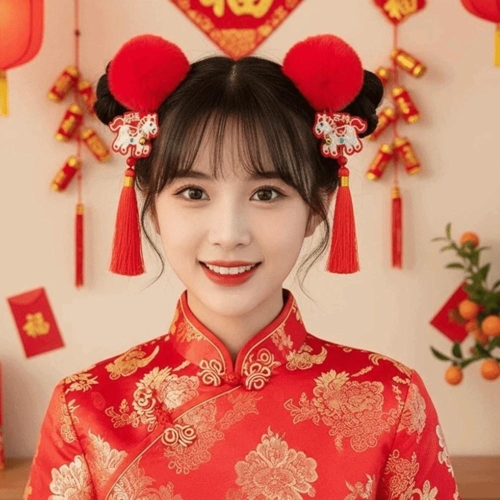 Lion New Year Tassel Hair Hoop Embroidered Bow Ancient Style Hair Clips Winter