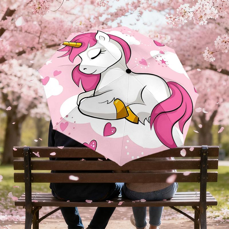 1PC unicorn hearts Umbrella-8-Rib Reinforced, Automatic Open, Lightweight & Durable, Cute Fashion Accessory for Outdoor, Beach or Casual Use, Beach Um