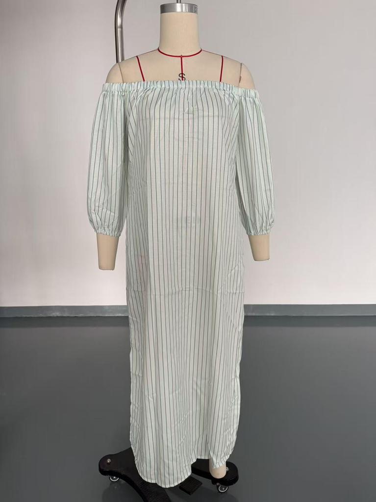 Auf Lager 2026: Neues Damen-Streifenkleid im europäischen & amerikanischen Stil, schulterfrei, für den Frühling & Sommerurlaub