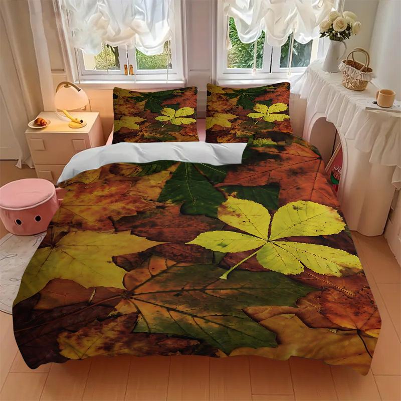 3pcs Autumn's Palette Printed Quilt Set, Includes 1 Quilt Cover and 2 Pillowcases