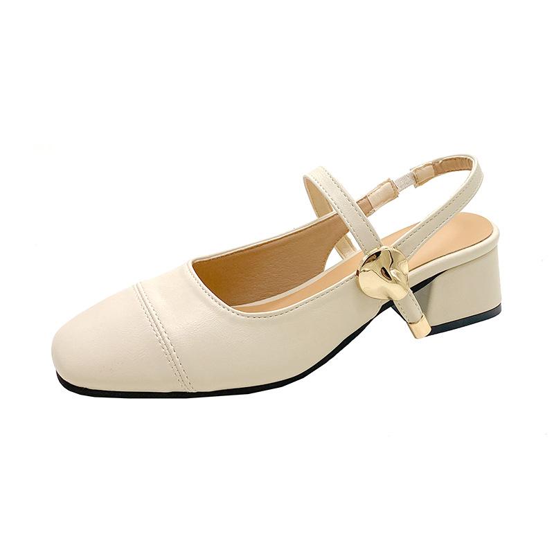 Baotou sandals women's summer 2025 new temperament thick heel one-word buckle with skirt silver Mary Jane sandals