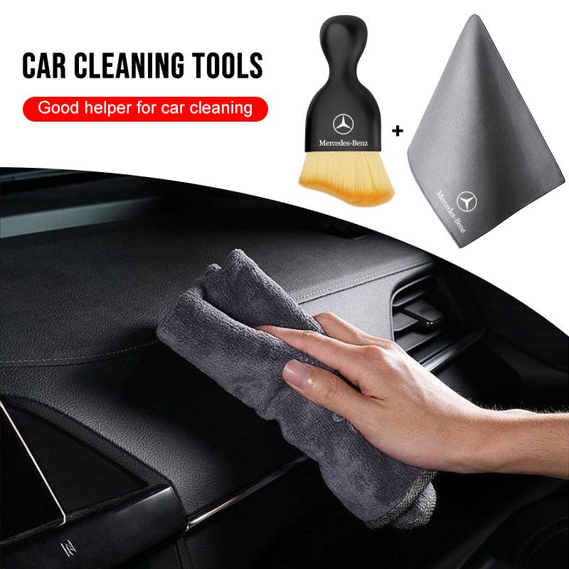 AABIF1 Car Towel Suede Double-sided Car Cleaning Cloth with Car Detail Cleaning brush Stickers For Mercedes Benz A B C E S AMG CLA CLK
