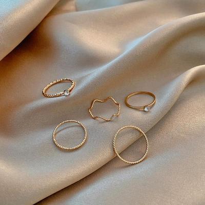 Conjunto Personalizado de Anillos Articulados de Cinco Piezas Estilo Hip-Hop - Anillo Meñique de Moda para Estudiantes y Mujeres