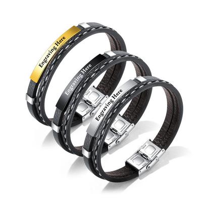 Stainless Steel Personalized Leather Bracelets Men Bangles Diy Jewelry Double Layer Bracelets Male Jewelry Present Gift Idea (Ba102286 )Fashion