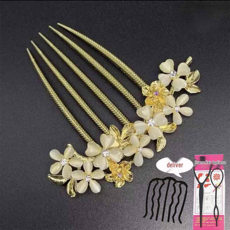 Korean Rhinestone Cat's Eye Flower Hair Comb Hairpin Clip Hair Accessory
