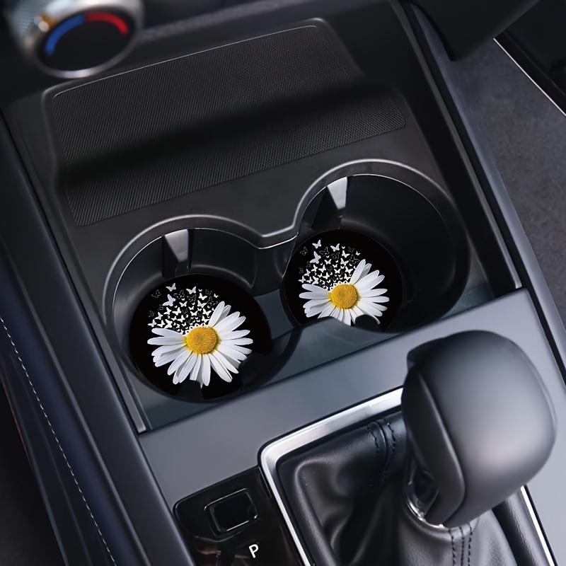 2 ks Podložka pod nápoj do auta, izolační podložka pod kelímek s vodou do auta, kulatá protiskluzová podložka s kreativním vzorem sedmikrásky s potiskem ve vysokém rozlišení