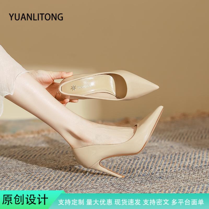 

High heels black women s thin heels high-end single shoes 2025 spring women s Huizhou women s shoes women s shoes leather spring women s 35 абрикосовый