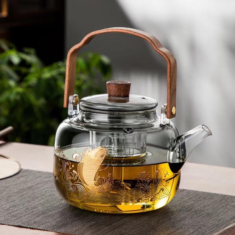 Shangqi Glass Stewing Teapot with Walnut Beam Handle