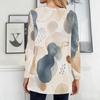 Women Plus Size Round Neck Long Sleeve Abstract Print Loose Longline T Shirt With Pockets