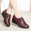 Spring and Autumn Leather Shoes Soft Leather Middleaged Mom Wedge Heel Shoes Single Shoes Women's Soft Sole Nonslip Middle Heel Comfortable 