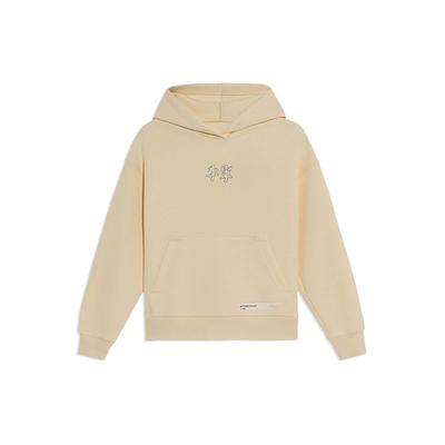 Moletom Esportivo Solto com Logotipo de Strass da Série Li Ning Sports Trend para Mulheres, hoodies Amarelo-Baunilha AWDS046-5