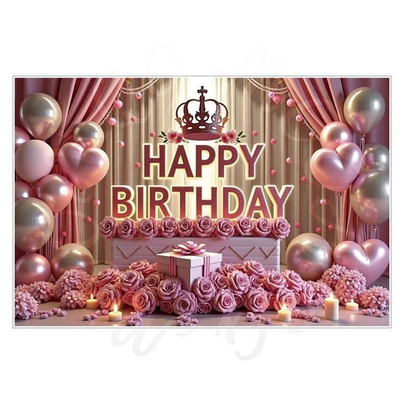 Pink Birthday Theme Party Decoration Backdrop Cloth - Party Decoration Scene Background Wall Hanging