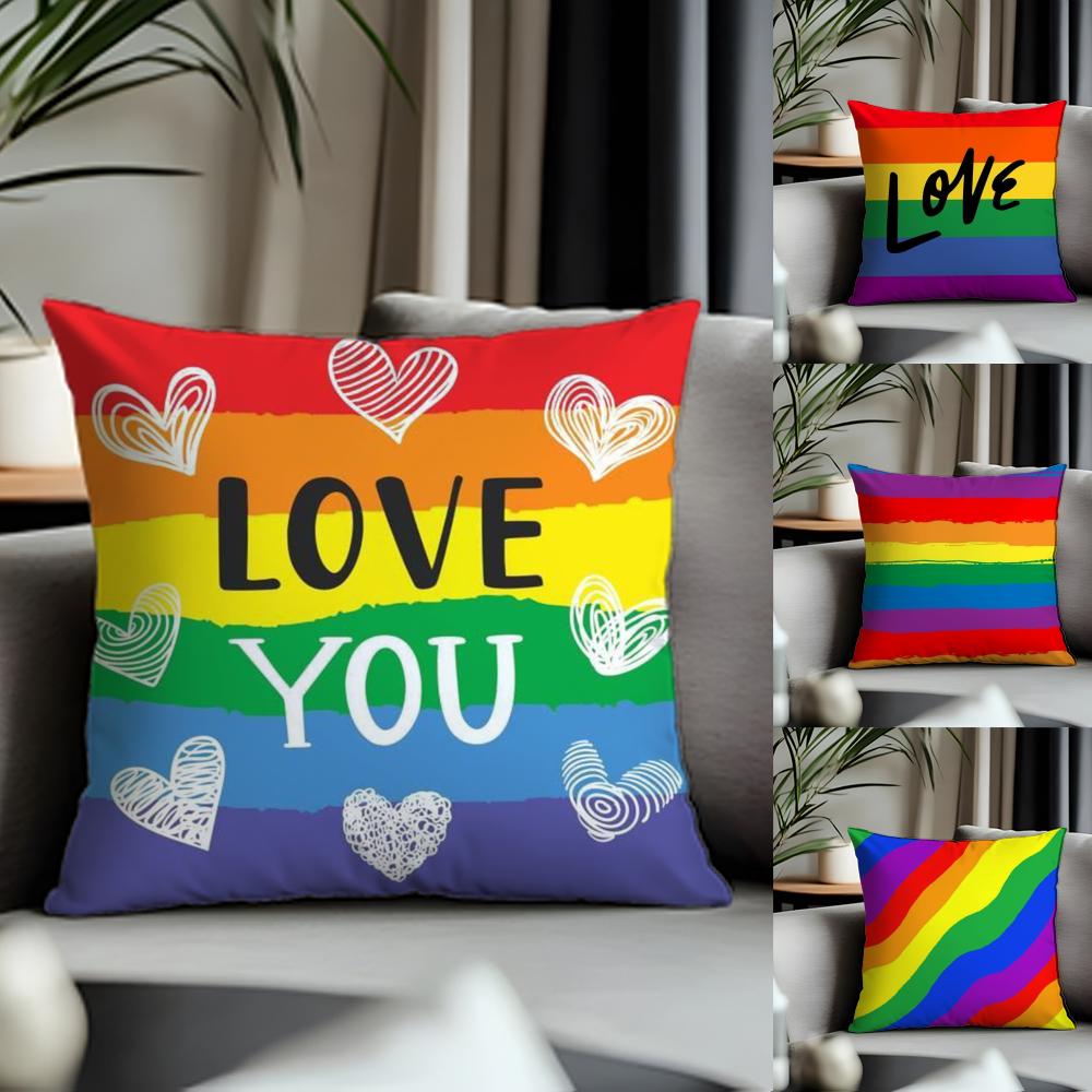 New RRainbow Flaged Cushion Cover Antidustmite Pillowcase Invisible Zipper Silky Short Plush Sofa Cushion Cover