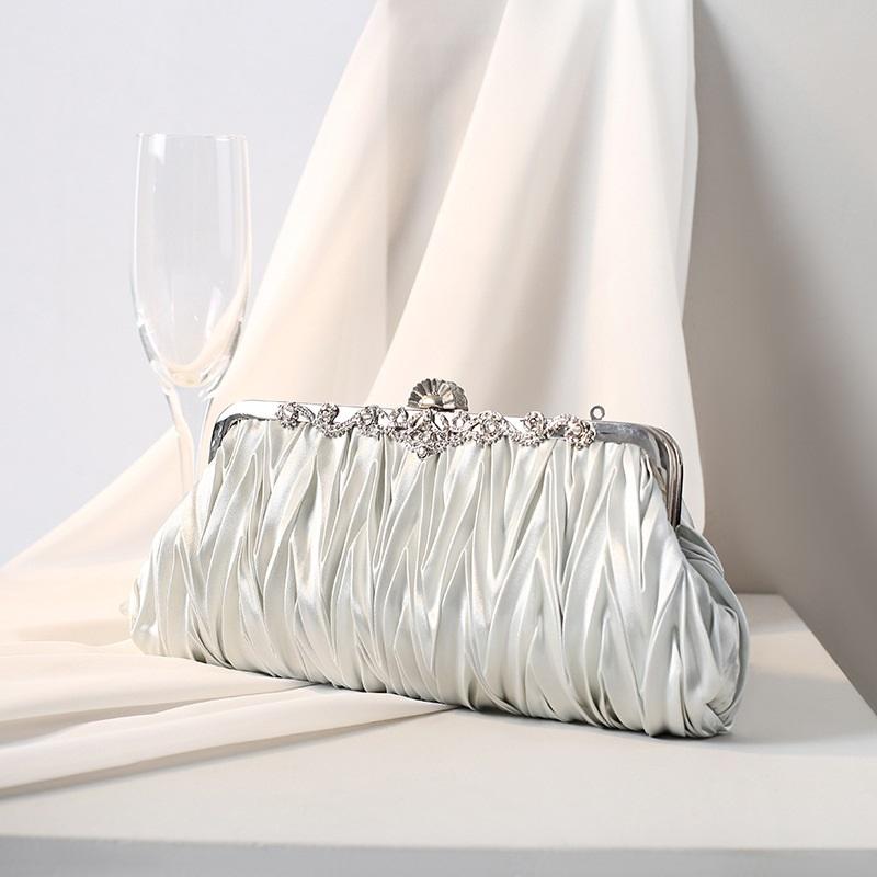 Pleated Women Evening Clutch Bag Elegant Handheld Purse Bridal Wedding Formal Dress Handbag For Banquet Party