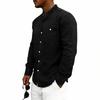 Camicia Casual da Uomo a Righe in Lino, Vestibilità Larga, Collo alla Coreana, Manica Lunga, con Tasca, Abbottonatura