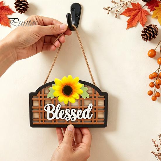Decorative Wood Entrance Sign Fall Wooden Farmhouse for Front Door, Rustic Sunflower Welcome Sign, Autumn Harvest Decor Thanksgiving Hanging