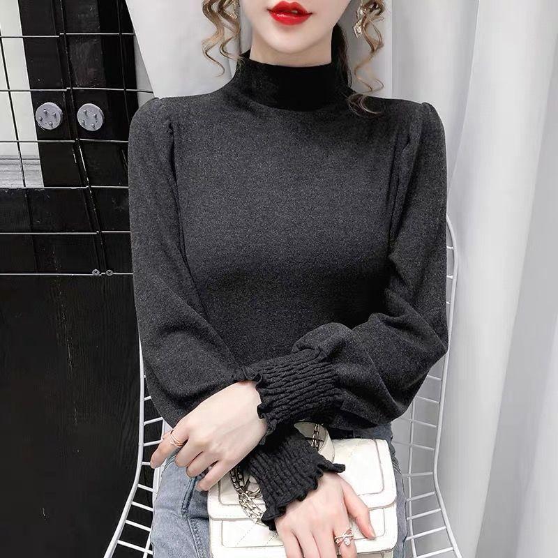 Velvet Bottoming Shirt Women s Spring Autumn Winter New Long Sleeve Solid Color Half High Neck T-shirt L кофейный