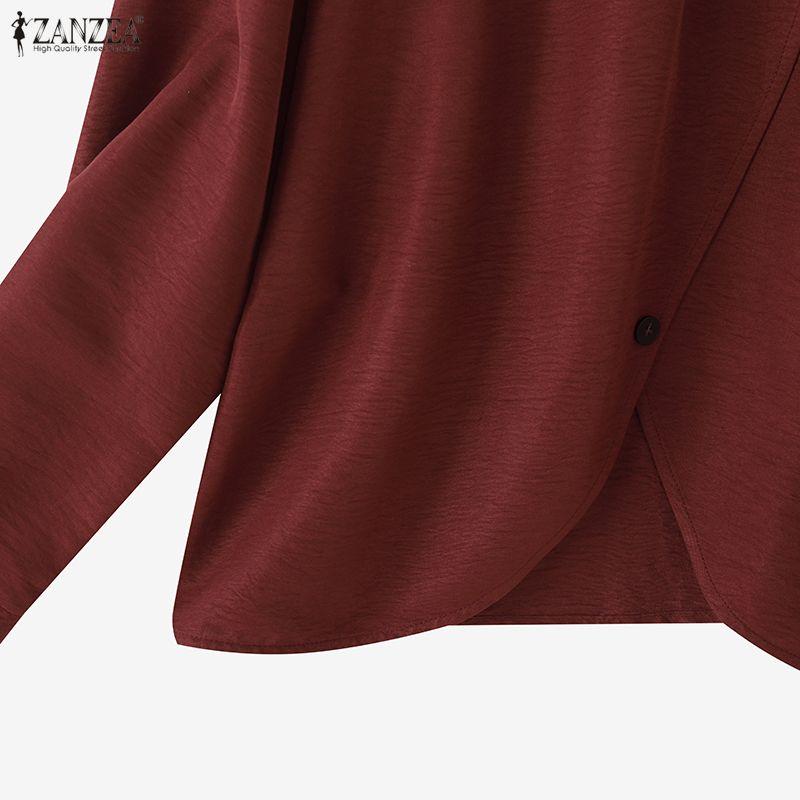 ZANZEA Lässige Bluse mit Stehkragen und einfarbigen Langarmshirts für Damen