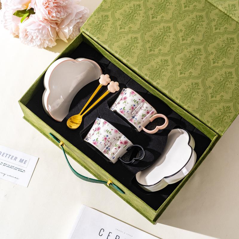 Retro Plum Blossom Coffee Cup And Saucer Set, High-End Exquisite Afternoon Tea Cup Gift Box, Wedding Gift Souvenir