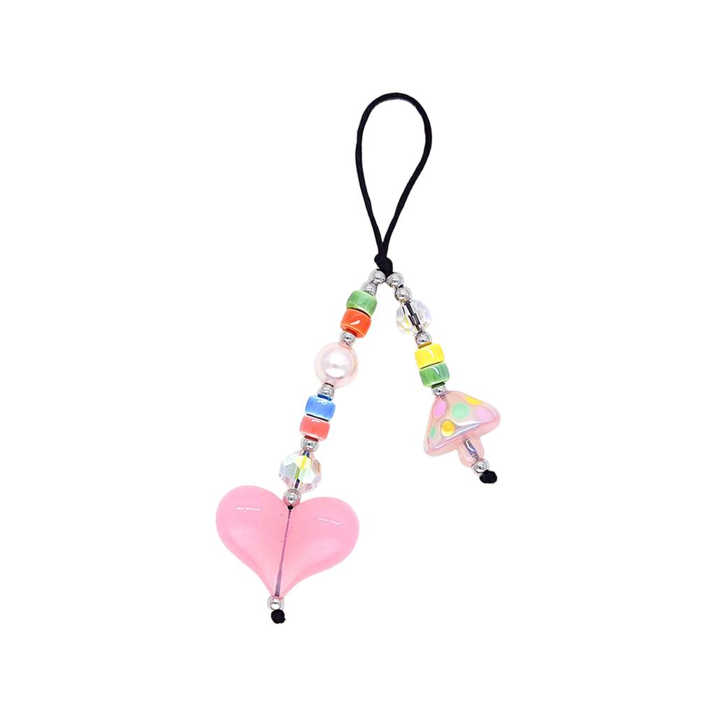 Heart Beaded Keychain Fashionable Resin Charm Phone Pendant for Youthful Women Colorful Beads for Bags and Phones