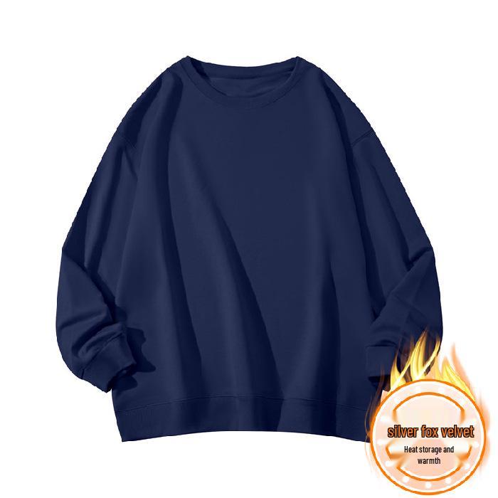 Unisex Heavyweight Fleece-Lined Sweatshirt - Solid Color, Versatile Long-Sleeve T-shirt for Autumn and Winter