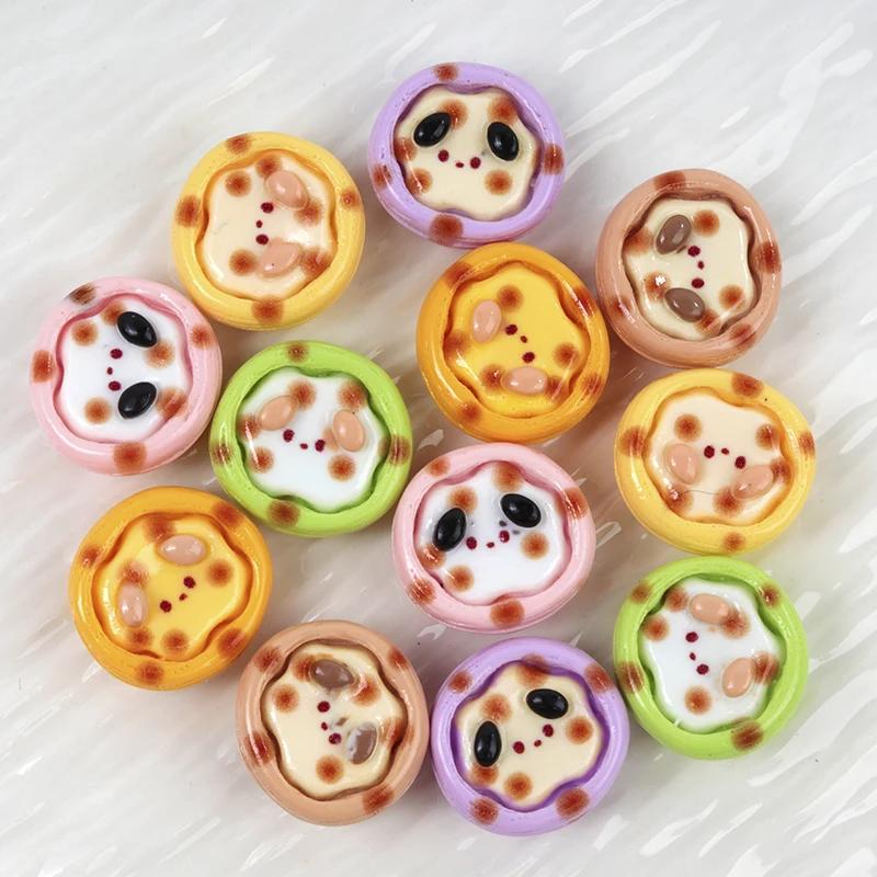 10/100PC Resin Egg Tart DIY 3D Fake Food Miniatures Figurine Craft Flatback Dollhouse Decoration Scrapbook Keychain Accessories