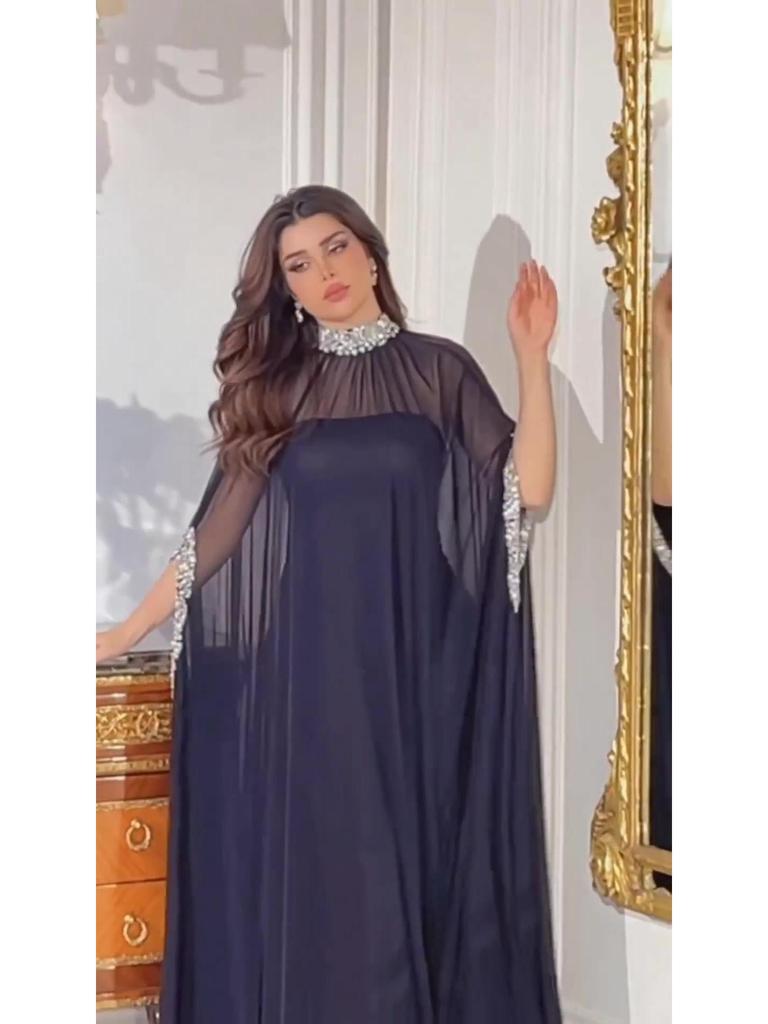 2023 Summer Middle Eastern Fashion Chiffon Cape Skirt with Metallic Sequin Details