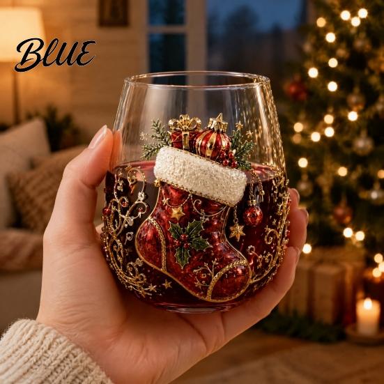 Stylish Kitchen Glassware Creative Transparent Santa Claus Pattern Mug  3D Embossed Christmas Aesthetic Glass Tea Cups  High Capacity Beverage