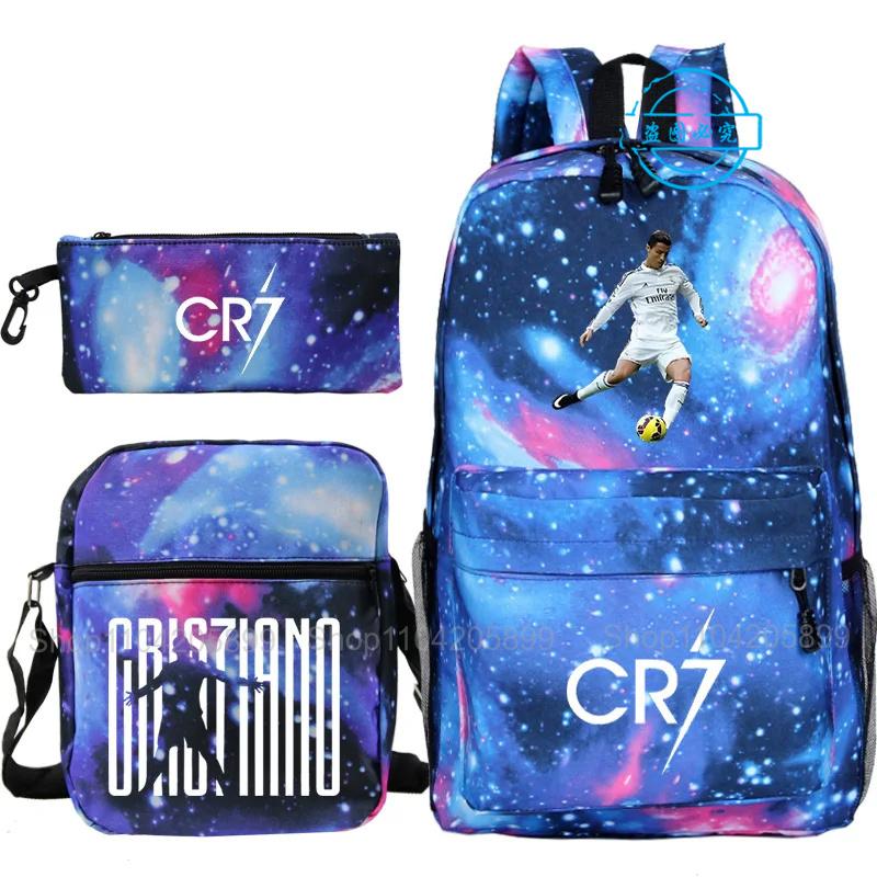 3pcs CR7 Backpacks Ronaldo Print Boys Girls School Bags Student Teenager Mochila Laptop Travel Rucksack Gift