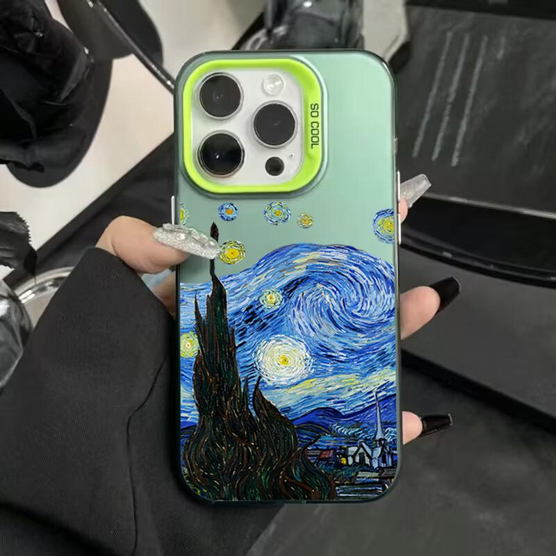 Van Gogh Oil Painting Electroplate Silver IMD Phone Case For iPhone 11 12 13 14 15 16 Pro Max 7 Plus X XR Shockproof Back Cover