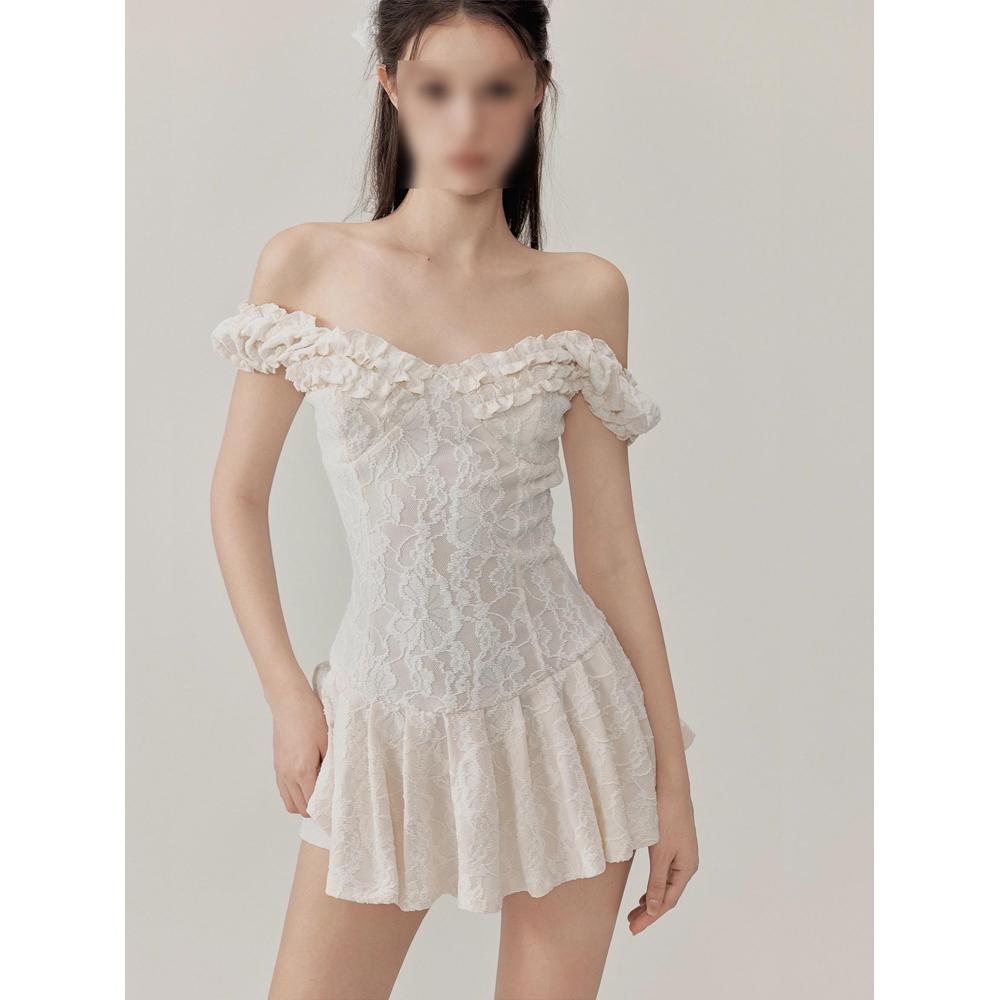 

Тяжелая промышленность жаккардовое кружево грибной край ультракороткая А-силуэт плиссированная юбка воротник-лодочка на бретелях жилет платье XL- (recommended 110-60kg)